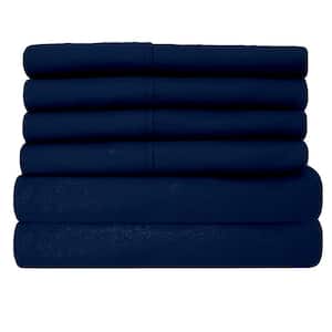 6-Piece Navy Super-Soft 1600 Series Double-Brushed King Microfiber Bed Sheets Set