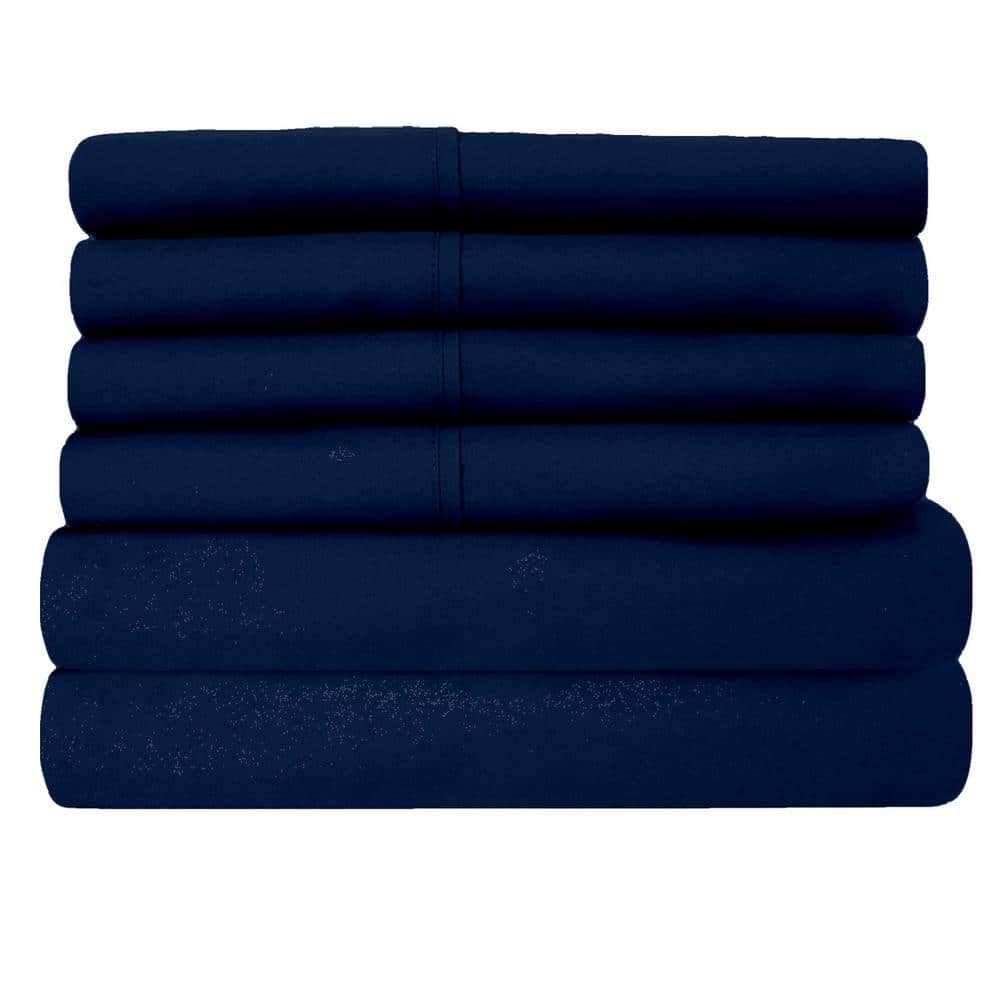 Luxury Home Super-Soft 1600 Series Double-Brushed 6 Pcs Bed Sheets Set (Queen  Navy)