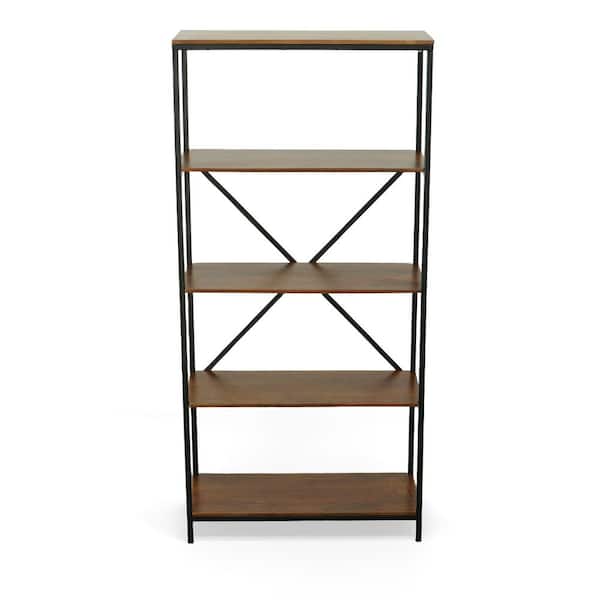 Carolina Chair & Table 72 in. Chestnut/Black Metal 5-shelf Etagere Bookcase with Open Back