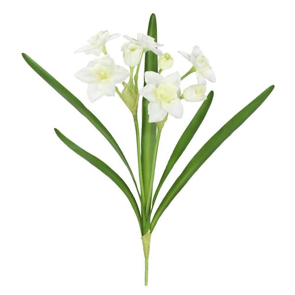 LIVING LUXURY 22 in. Cream White Artificial Daffodil Flower Stem Bush Bouquet (Set of 3)