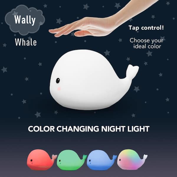 Wally Whale Multi-Color Changing LED TikTok Night Light Lamp Tap White 