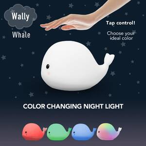 Wally Whale MultiColor changing Integrated LED Rechargeable Silicone Night Light Lamp, White