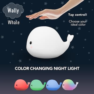 Wally Whale MultiColor changing Integrated LED Rechargeable Silicone Night Light Lamp, White
