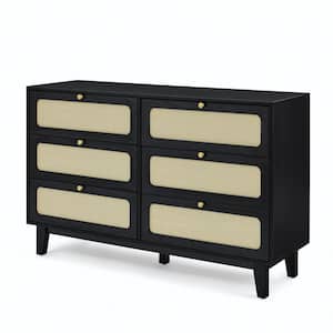 52 in. W x 15.75 in. D x 32.75 in. H Black Wood Linen Cabinet with 6-Drawer Dresser