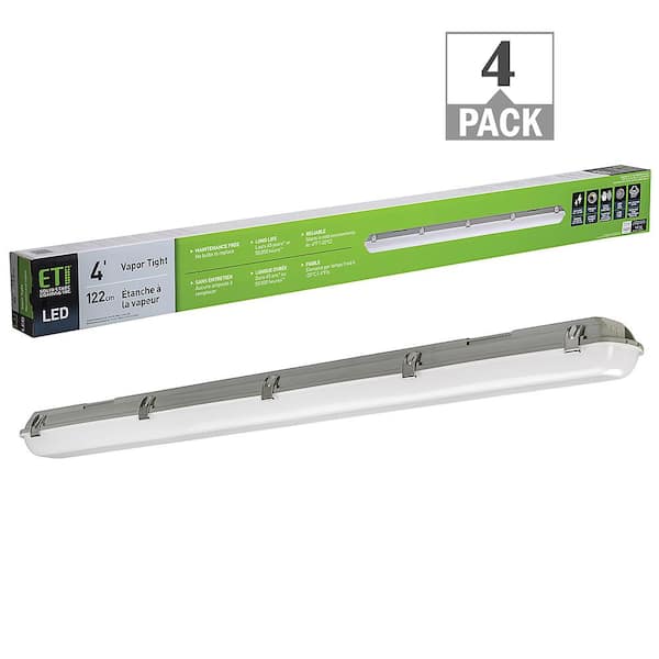 ETI LIGHTING Vapor Tight 4 ft. High Output 5400 Lumens Integrated LED White Wraparound Light 5000K Dimmable Water Tight (4-Pack)