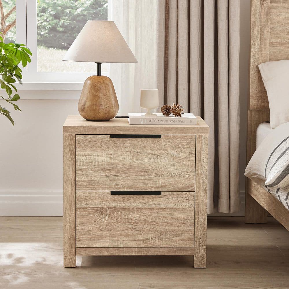Cian Farmhouse Style Natural 2 Drawers 15.75 in.W Nightstand with 2 Power Outlets, USB and Type-C Ports for Bedroom price history on PriceWatchPro