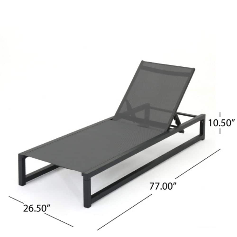 Dimension diagram of a gray chaise lounge.