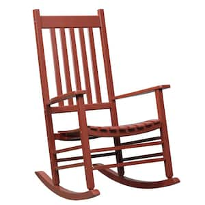 Wine Red Wood Outdoor Rocking Chair, Patio Rocking Chair with Smooth Armrests, High Back, Supports Up to 352 lbs.