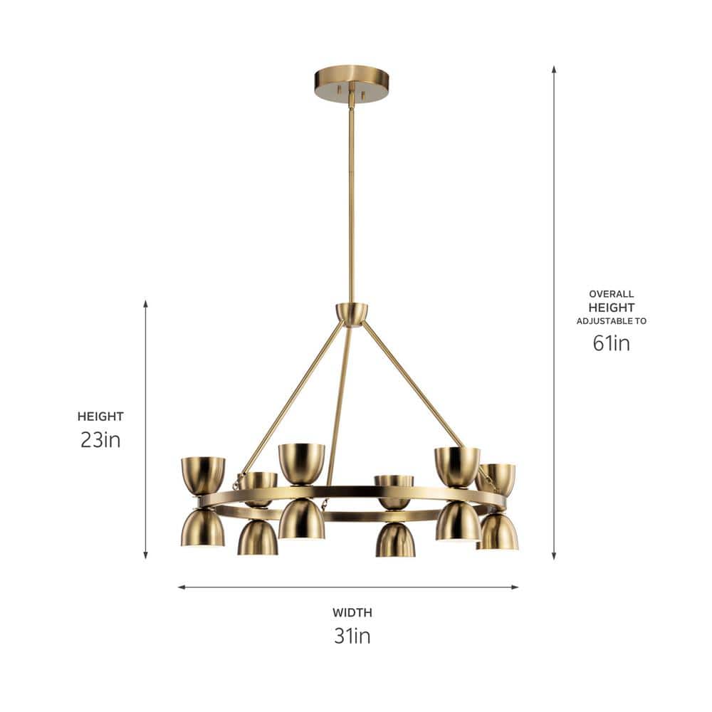 Elegant 31" Brushed Natural Brass 12-Light LED Outdoor Chandelier
