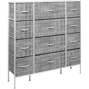 12-Drawer Greige Dresser Steel Frame Wood Top Easy Pull Fabric Bins 11.75 in. L x 46.5 in. W x 48.7 in. H