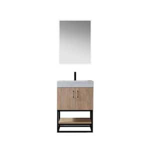 Alistair 24 in. W x 22 in. D x 33.9 in. H Bath Vanity in Oak with Stone Vanity Top in White with Single Sinks and Mirror