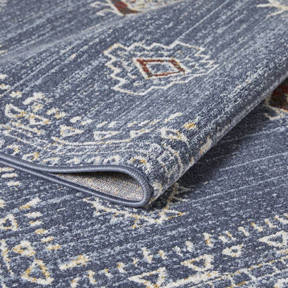 Blue Southwestern 5' x 7' Stain-Resistant Synthetic Area Rug
