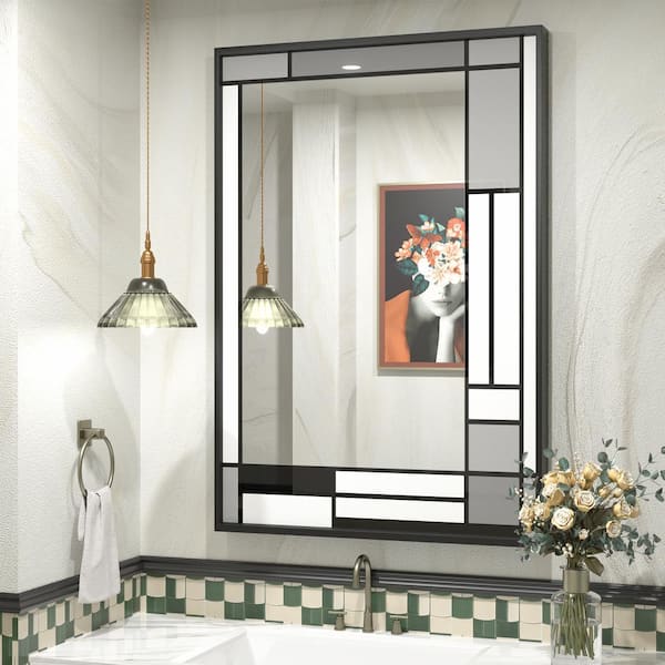Apmir 24 in. W x 32 in. H Rectangular Tempered Glass and Aluminum Alloy Framed Window Pane Wall Decor Bathroom Vanity Mirror