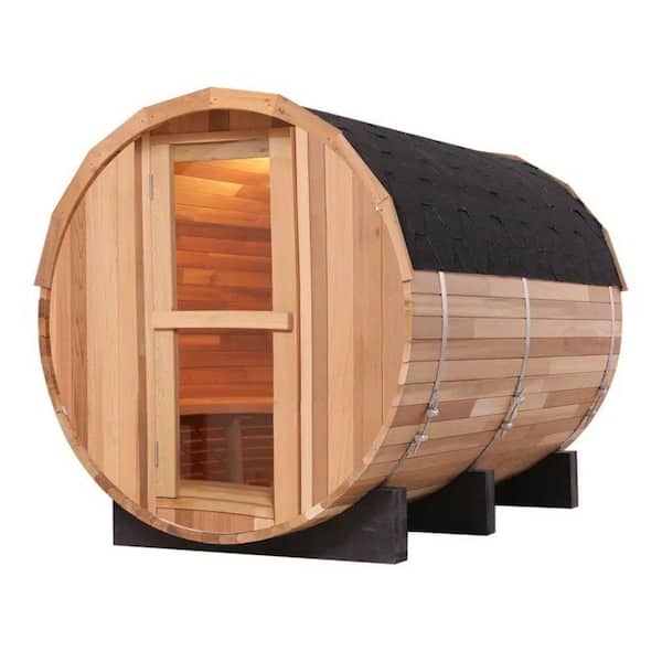 4-Person Red Cedar Outdoor Wet/Dry Sauna with 1.8m Spliced Barrel Glass Door