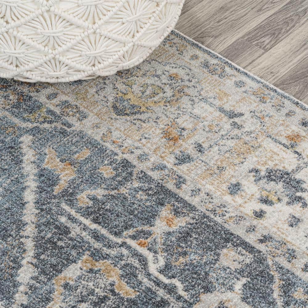Dark Gray and Cream 8' x 10' Reversible Washable Synthetic Area Rug
