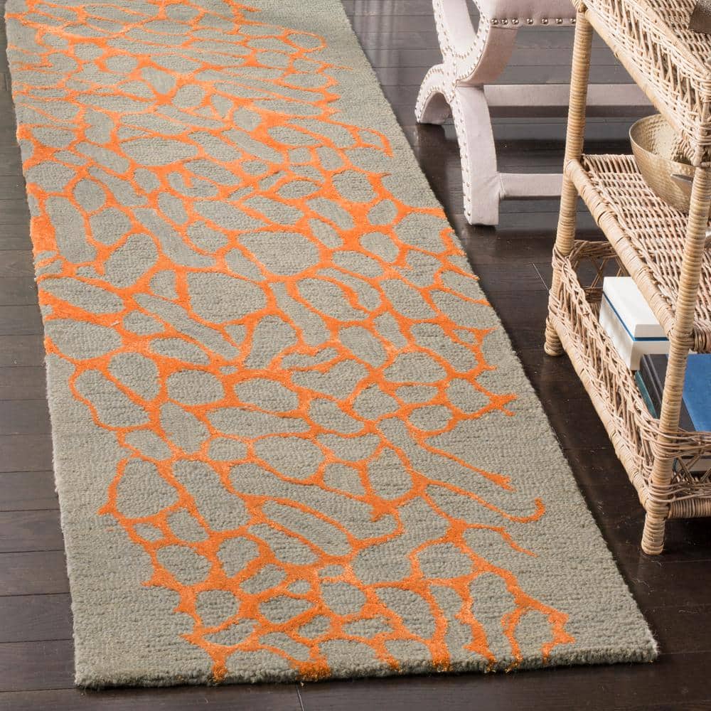 Handmade Grey and Orange Wool Runner Rug, 2'3" x 6'