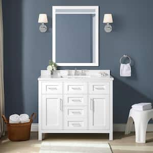 Tahoe III 42 in. W x 21 in. D x 35 in. H Single Sink Vanity in White with White Engineered Stone Top, Mirror & Outlet