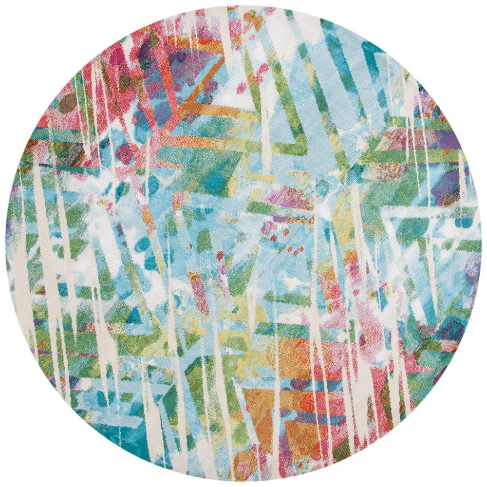 Lillian 7 ft. x 7 ft. Ivory/Light Blue Abstract Leaves Round Area Rug price history on PriceWatchPro