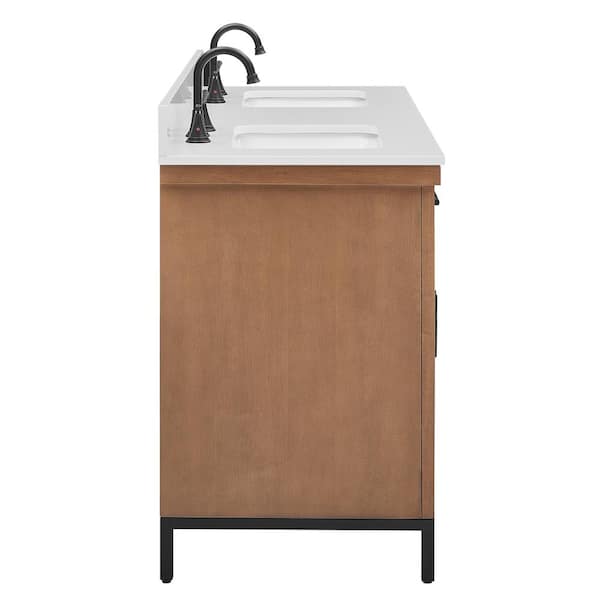 Loren 60 in. Double Sink Freestanding Gunny Bath Vanity with Pure White Engineer Stone Top