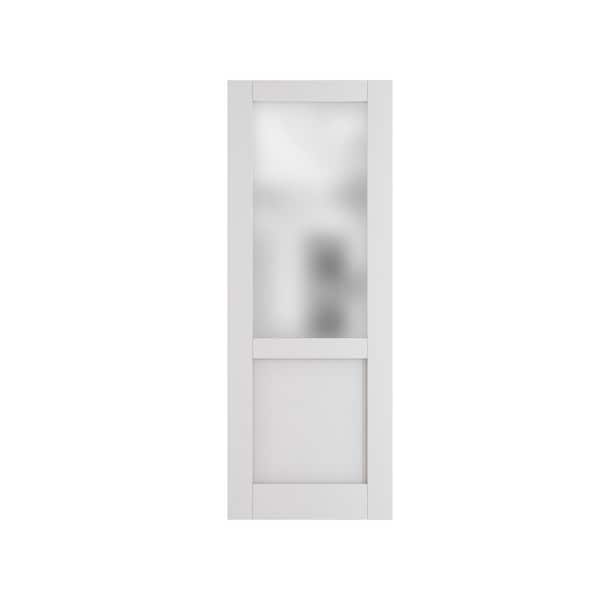 TENONER 32 in. x 80 in. MDF, Finished, Primed, White, 1/2 Lite, Frosted Glass, Pantry Door Panels, Single Interior Door Slab