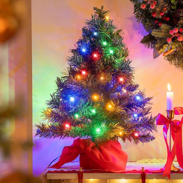 2 ft. Tabletop Christmas Tree with Multi-Color LED Lights, Pre-lit Artificial Xmas Decorations