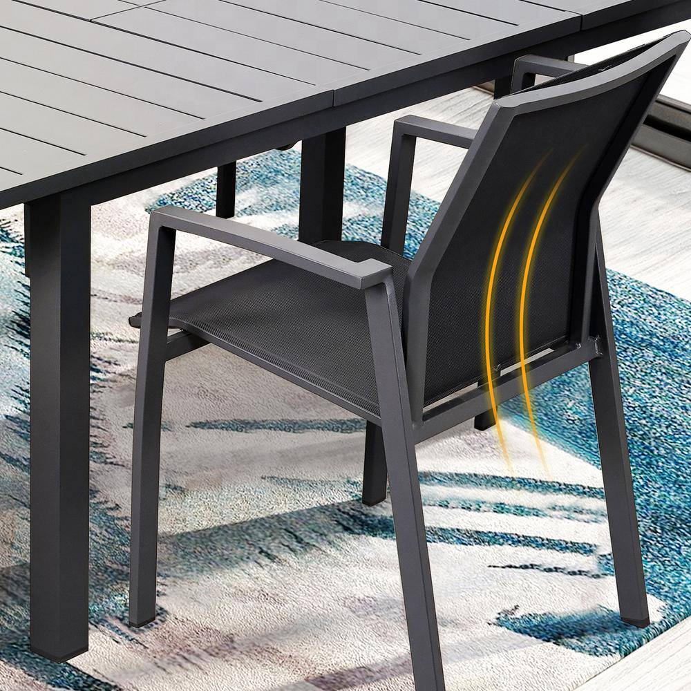 Grey Aluminum Stackable Patio Dining Armchairs, Set of 4