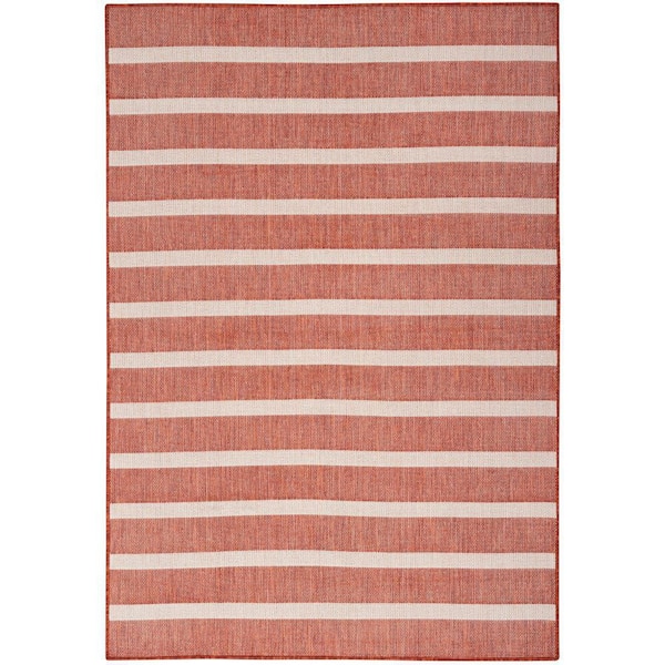 Nourison Positano Terracotta Ivory 5 ft. x 7 ft. Stripes Contemporary Area Rug