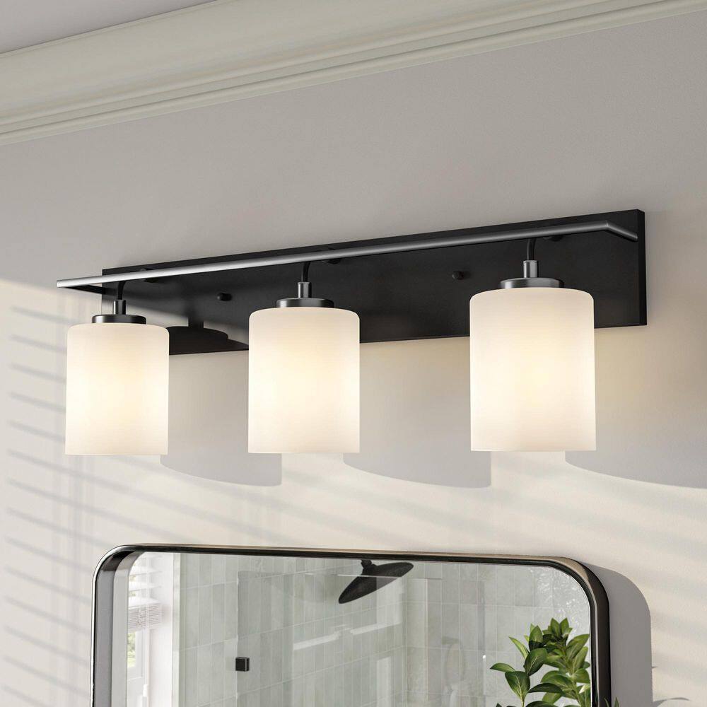 Matte Black Industrial 3-Light Dimmable Vanity Fixture