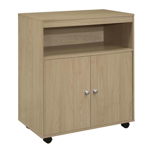 Signature Home SignatureHome Vericombe Beech Finish 2-Door Accent Cabinet Microwave Kitchen Cart With 4 Wheels. (27Lx14Wx30H)