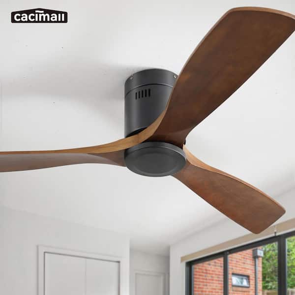 CACI Mall 52 in. Indoor/Outdoor Black Low Profile Wood Ceiling Fan