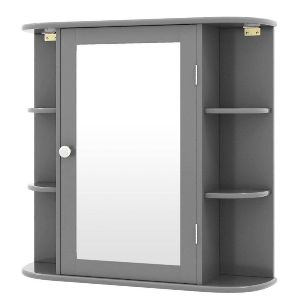 26 in W x 25 in. H Arched Wall Surface Mount Medicine Cabinet with Mirror Door and Storage Shelf in Grey price history on PriceWatchPro
