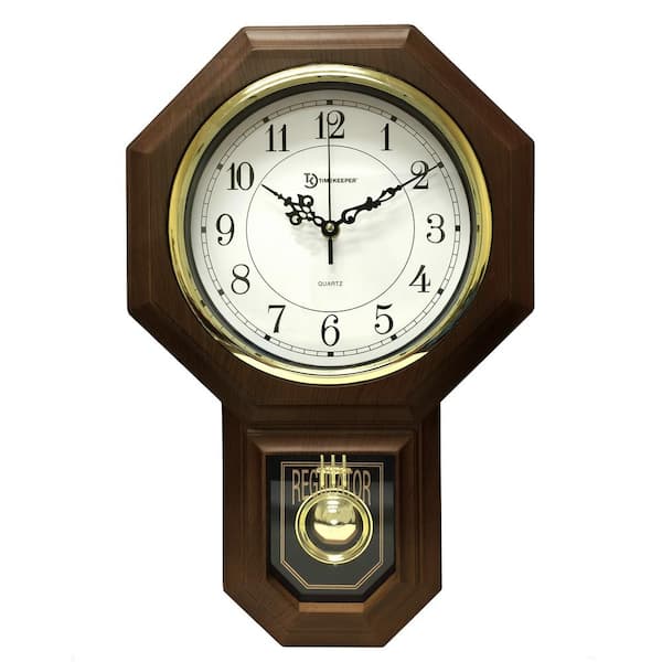 Timekeeper Products 18-1/2 in. x 11-1/4 in. Pendulum Westminster Chime Faux Wood Wall Clock