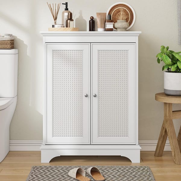 White with rattan texture Pantry Organizer with Adjustable Shelves