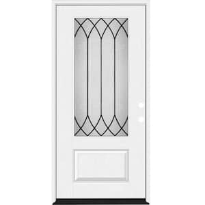 Regency 36 in. x 80 in. 3/4 Lite Spire Decorative Glass RHIS White Unfinished Fiberglass Prehung Front Door