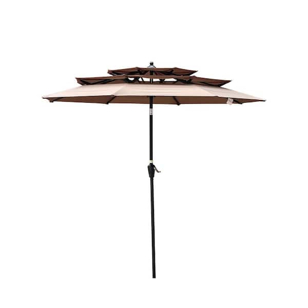 cenadinz 9 ft. 3-Tiers Outdoor Patio Market Umbrella with Crank and tilt and Wind Vents in Mushroom