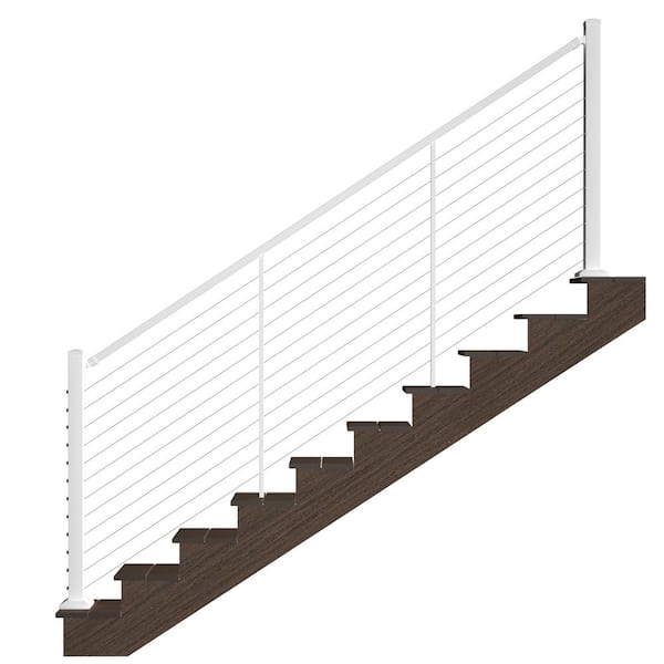 Cable Rail 8 ft. Textured White Aluminum Rectangular Top Stair for Cable Railing System