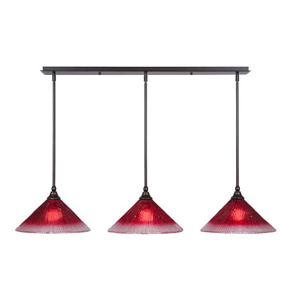 Unbranded Livingston 100-Watt 3 Light Brown Linear Pendant Light with 12 in. Raspberry Crystal Glass Shades No Bulbs Included