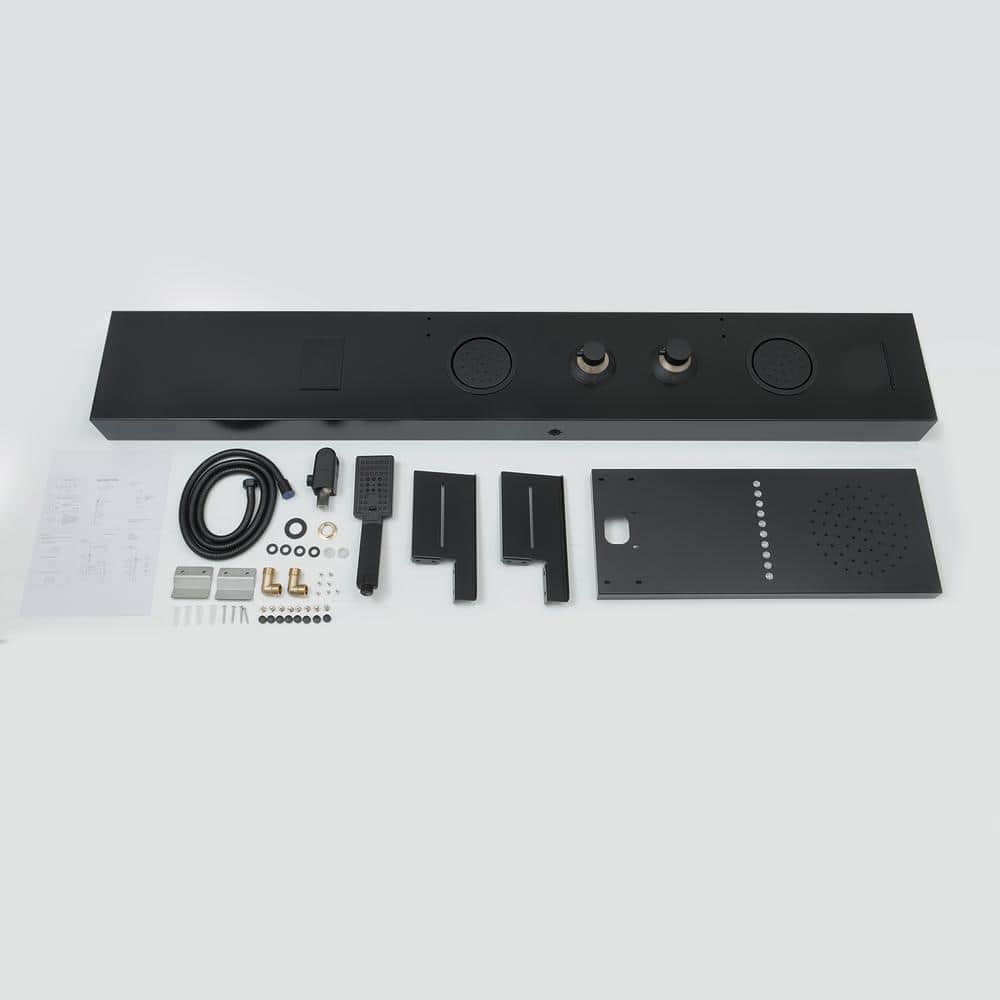 Matte Black Thermostatic Shower Panel System with LED Light