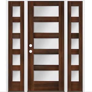 64 in. x 80 in. Modern Douglas Fir 5-Lite Right-Hand/Inswing Frosted Glass Red Mahogany Stain Wood Prehung Front Door