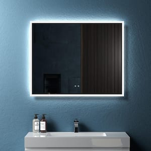 40 in. W x 30 in. H Rectangular Framed LED Lighted Anti-Fog Backlit Wall Bathroom Vanity Mirror in White