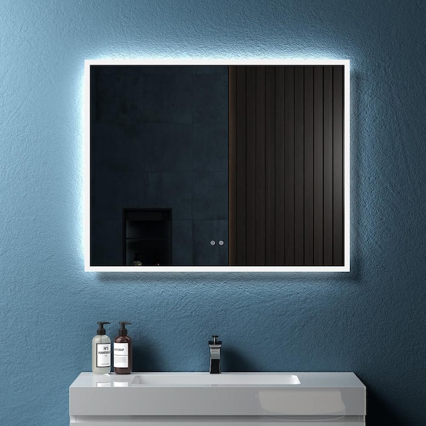 Unbranded 40 in. W x 30 in. H Rectangular Framed LED Lighted Anti-Fog Backlit Wall Bathroom Vanity Mirror in White