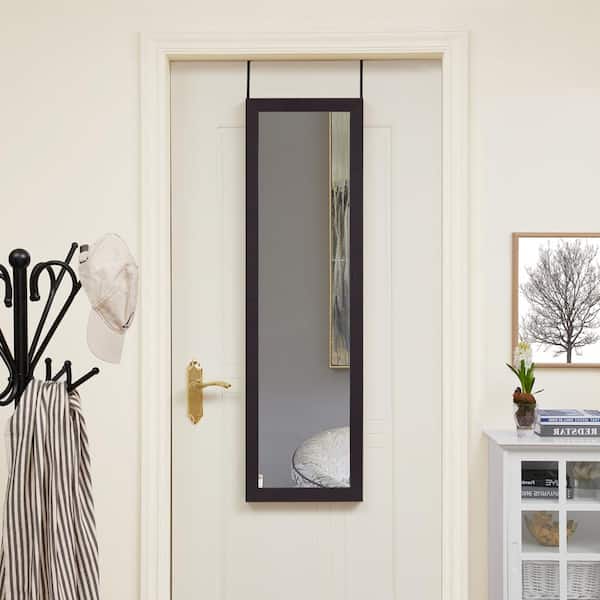 HOMESTOCK 14 in. x 42 in. Classic Rectangle Framed Espresso Hanging Door Mirror