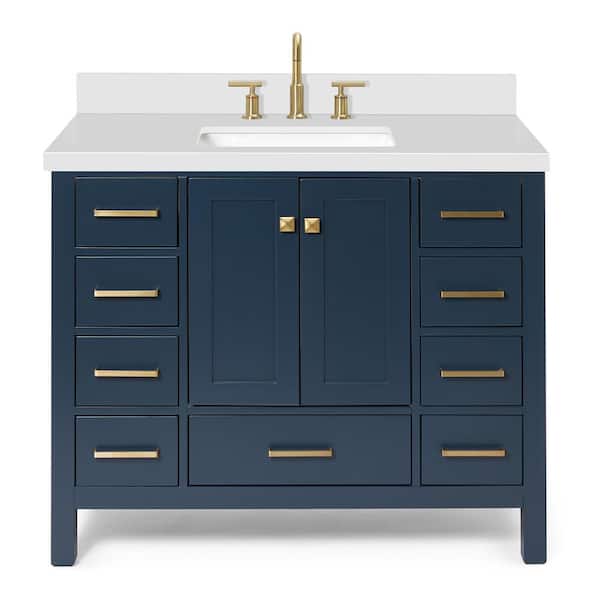 Cambridge 43 in. W x 22 in. D x 36 in. H Vanity in Midnight Blue with Pure White Quartz Top