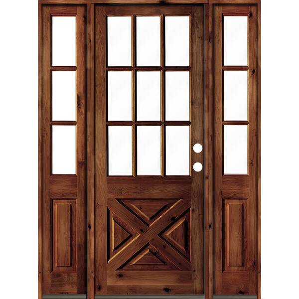 Krosswood Doors 64 in. x 96 in. Alder 2 Panel Left-Hand/Inswing Clear Glass Red Chestnut Stain Wood Prehung Front Door w/Double Sidelite