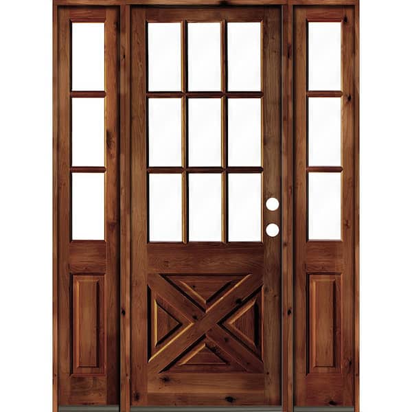 Krosswood Doors 70 in. x 96 in. Alder 2 Panel Left-Hand/Inswing Clear Glass Red Chestnut Stain Wood Prehung Front Door w/Double Sidelite