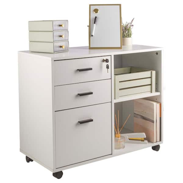 3 Drawer 31.5 in. W Wood Lateral File Cabinet with Shelf, White