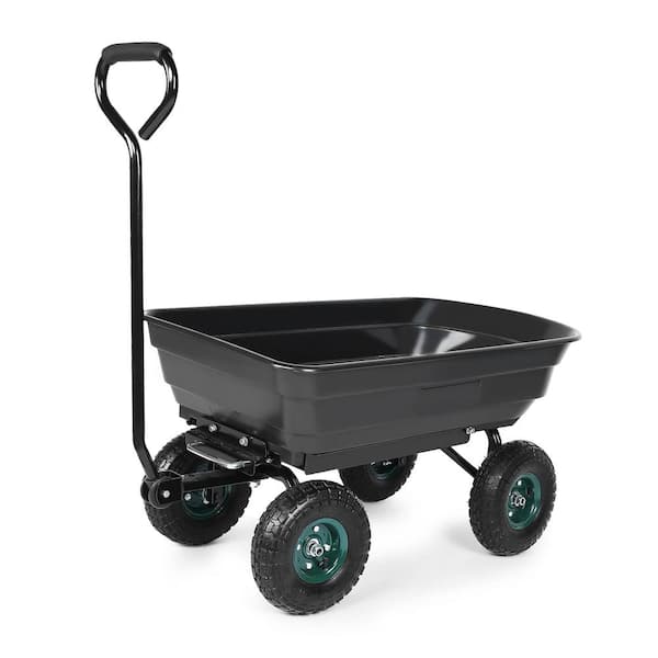 Afoxsos 4 cu. ft. Steel Garden Cart Heavy-Duty Outdoor Wagon with 10 in. Pneumatic Rubber Tires