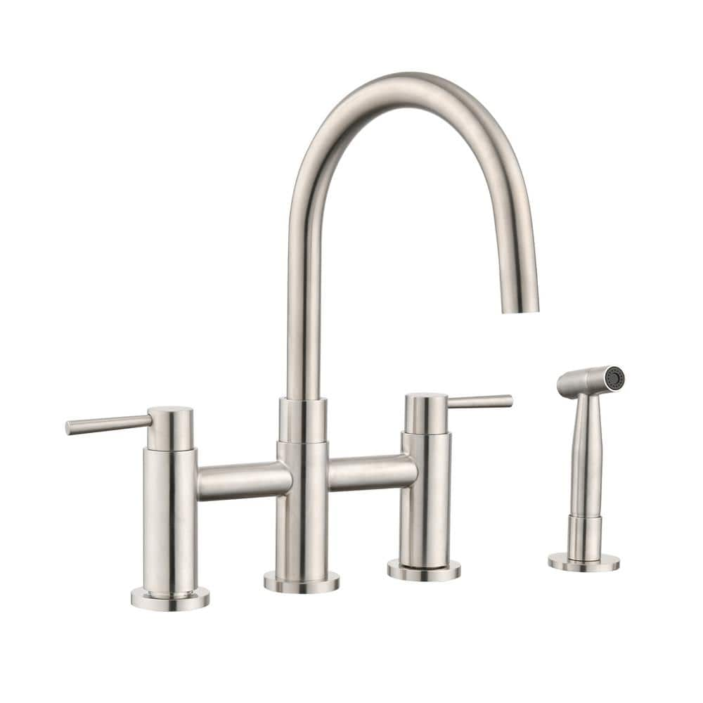 MYCASS PLATO Double Handle Bridge Kitchen Faucet With Side Sprays In   Brushed Nickel Mycass Bridge Kitchen Faucets Btcmfbtc374 64 1000 