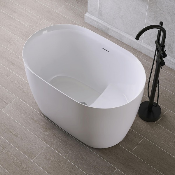 I-KOI 43 in. x 28 in. Acrylic Flatbottom Freestanding Japanese Soaking Bathtub in White with Seat