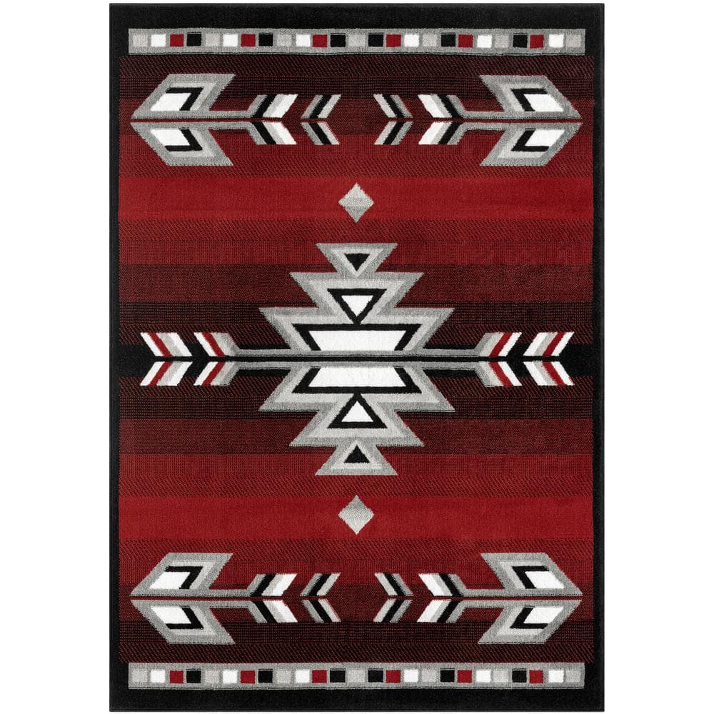 Southwestern Geometric Red and Grey Synthetic Area Rug